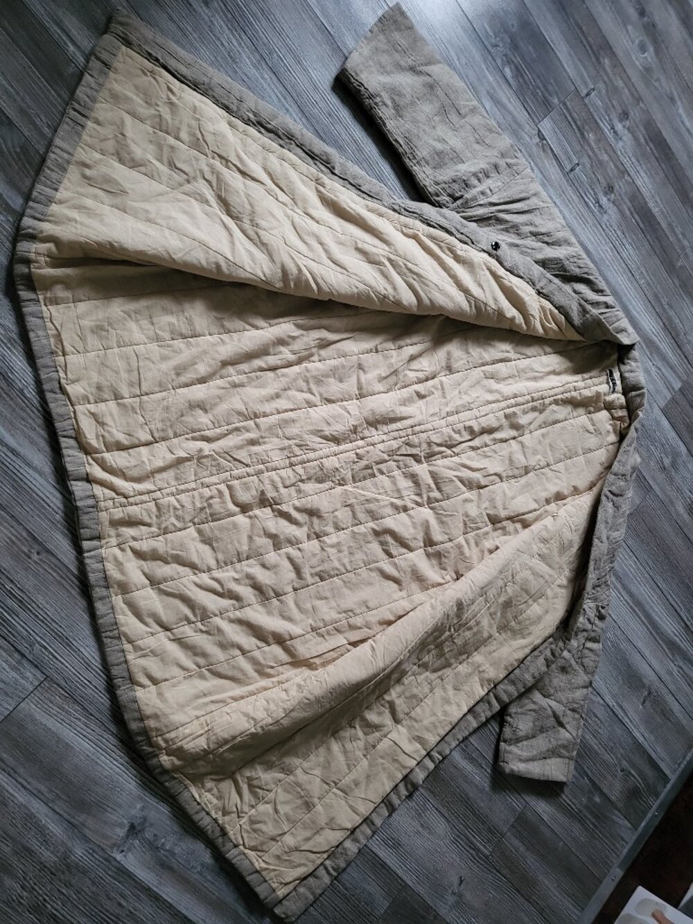 NWOT Heavy Raw Linen Kimono Coat Quilted Cotton Lined Haori Oatmeal - Picture 10 of 13